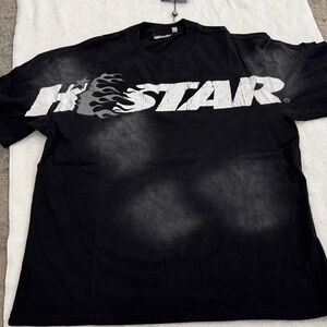Hysteric Glamour Black Tee with White Flame Graphic